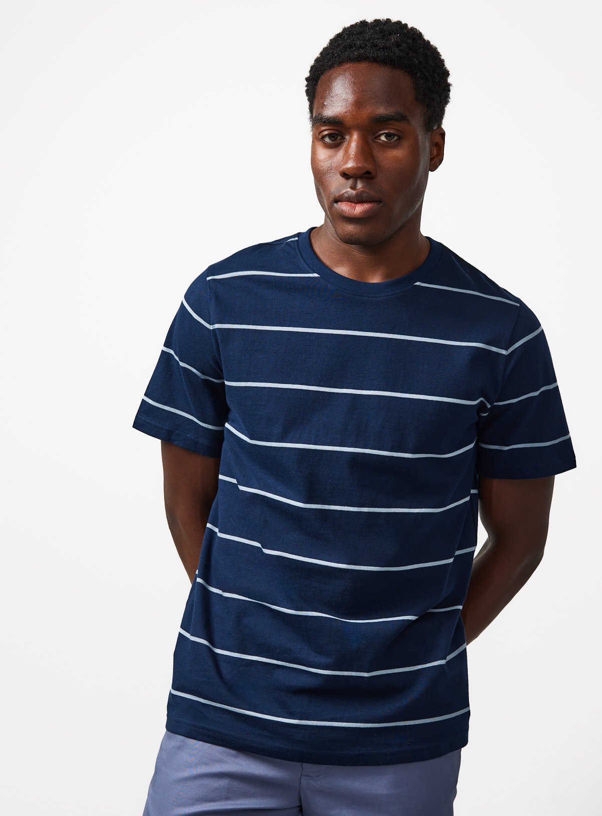 Navy & Khaki Stripe T-Shirts 2 Pack XL - Image 2 thumbnail